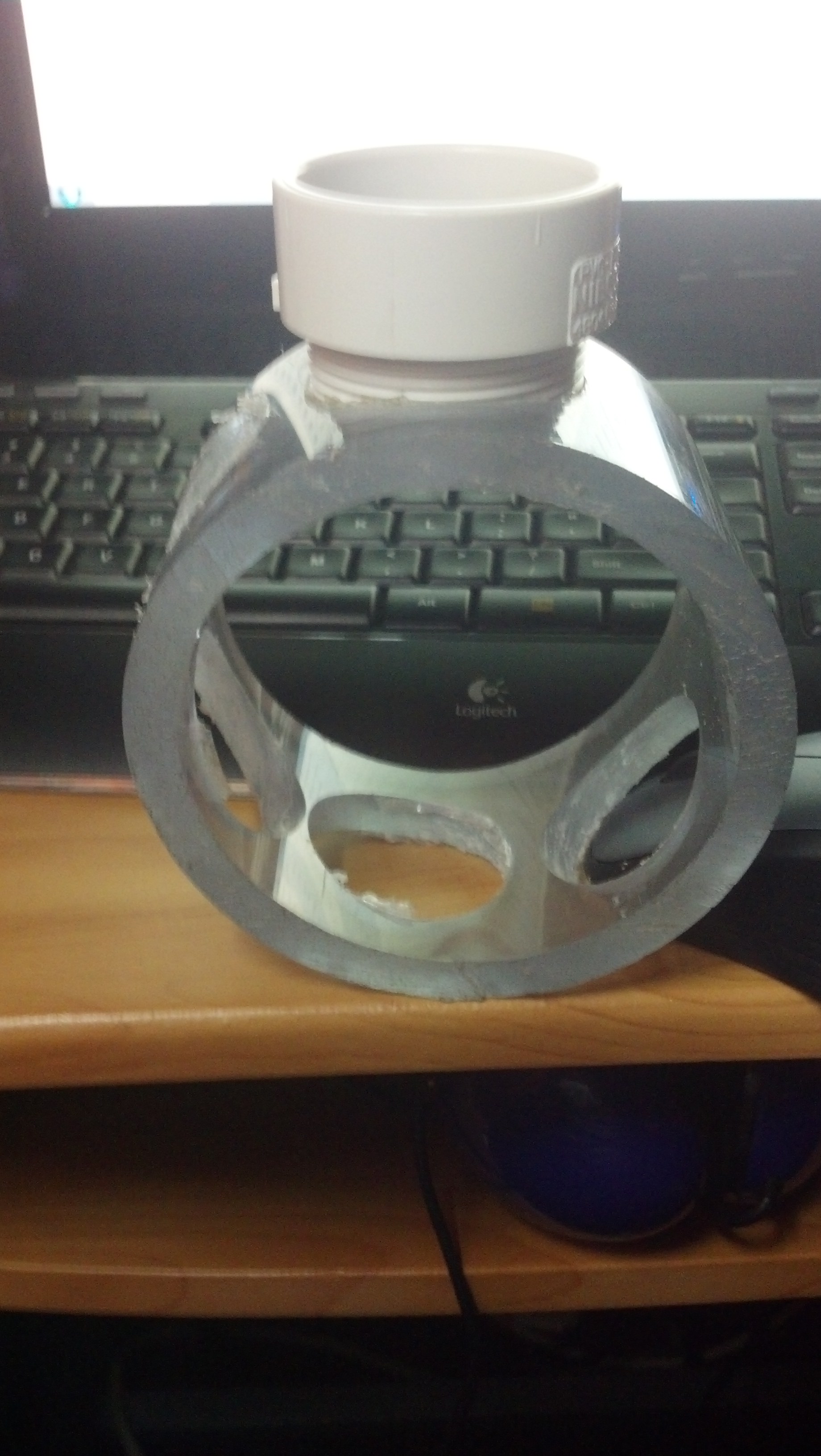Here is idea where the top thruster will be sitting. Don't mind the other holes, this is sample piece I hacked up for reference and other pieces.